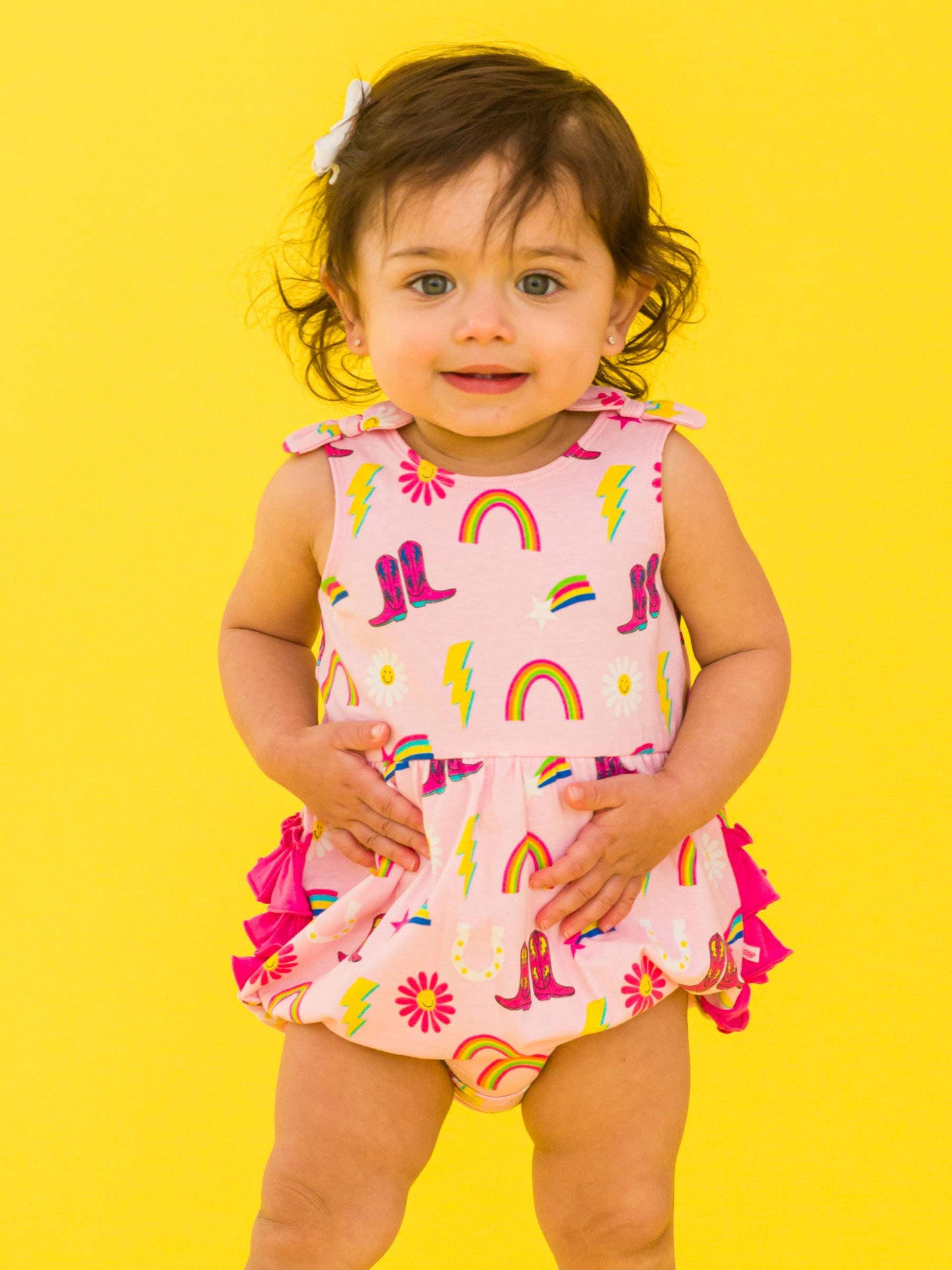 Baby Girls Cowgirl Cutie Knit Tie Shoulder Bubble Romper