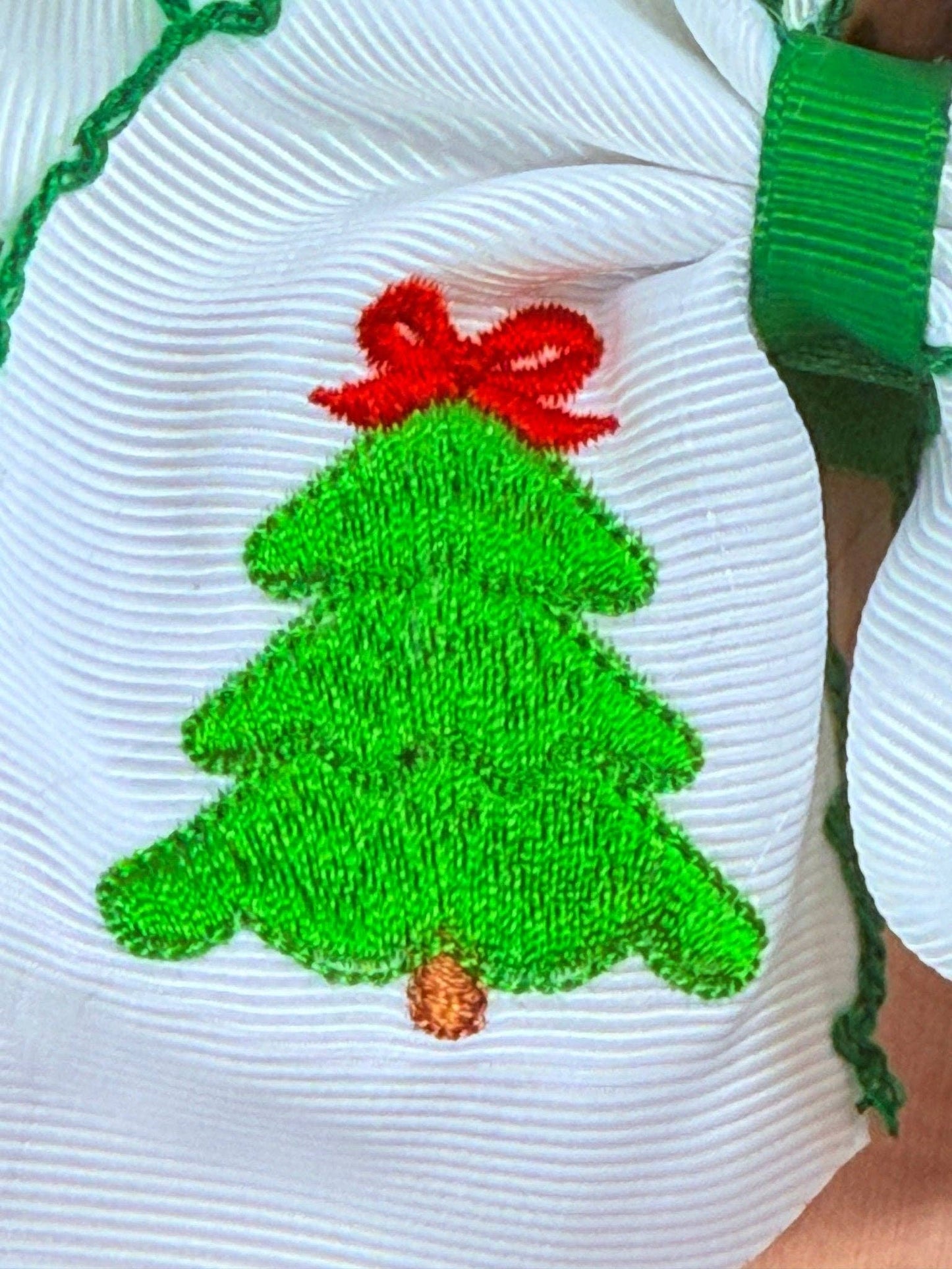 Christmas Tree Embroidered Hair Bow | Clip or Headband: Clip