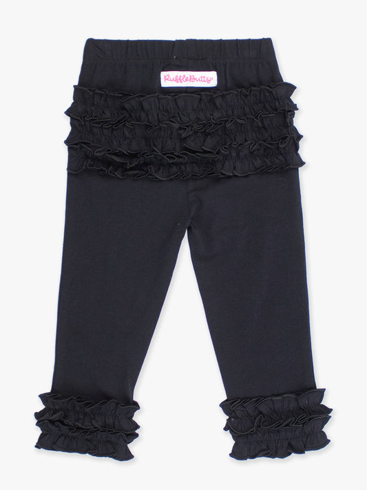 Toddler Girls Black Classic Ruffle Leggings with Signature Rear Ruffles