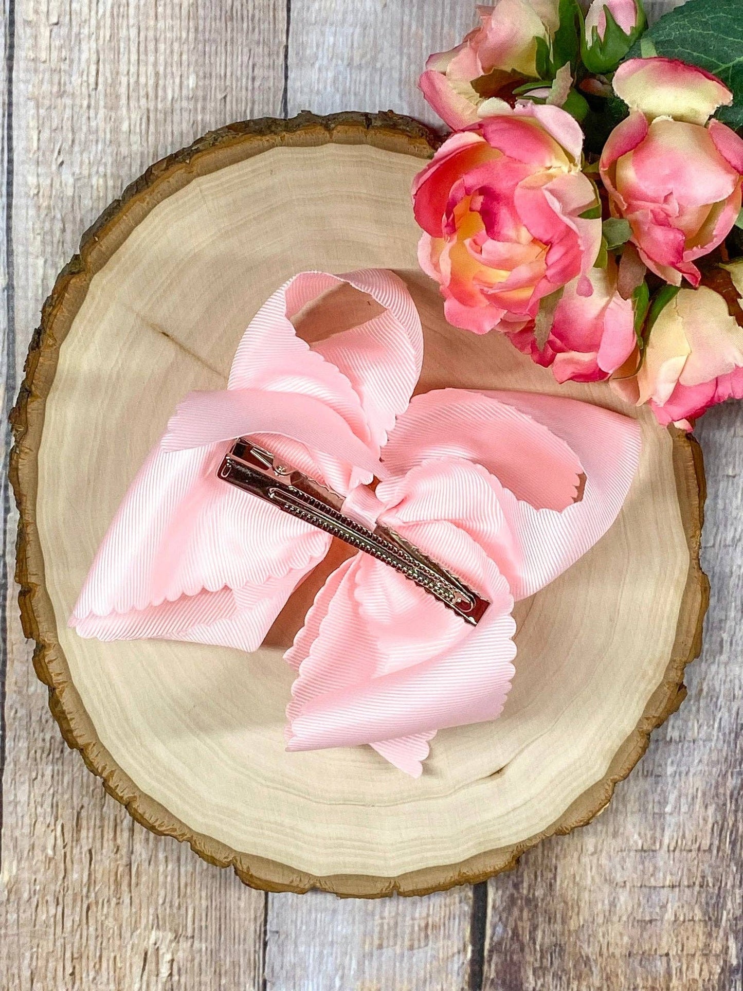 5.5" Oversize Scalloped Hair Bow | Clip or Headband: Orange / Clip