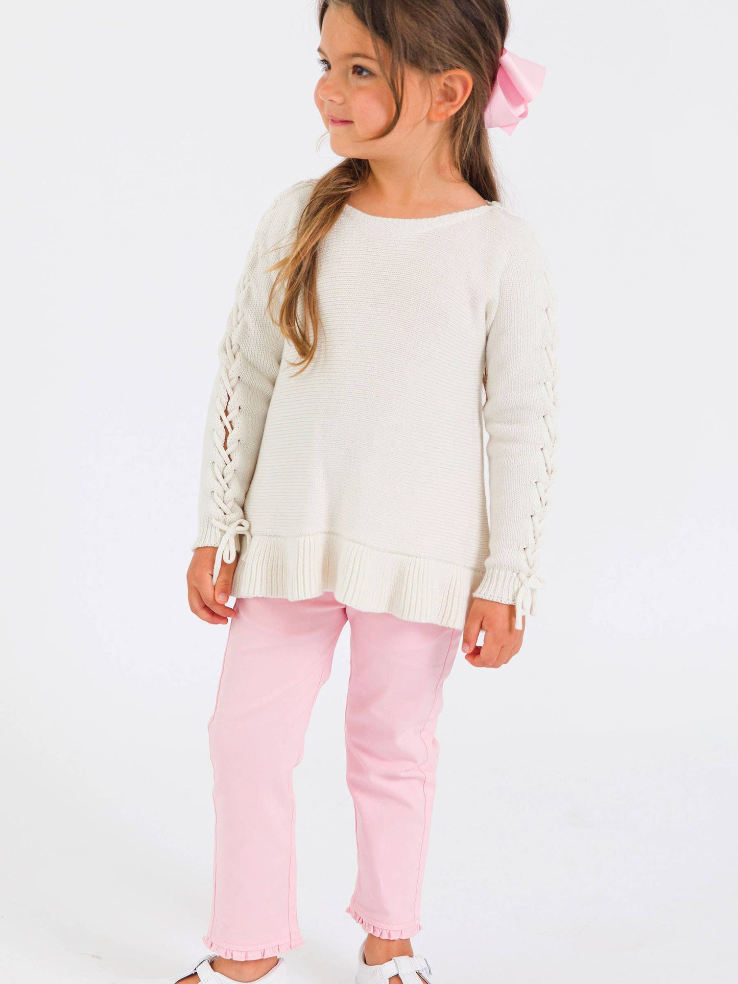 Girls Pink Ruffle Straight Jeans