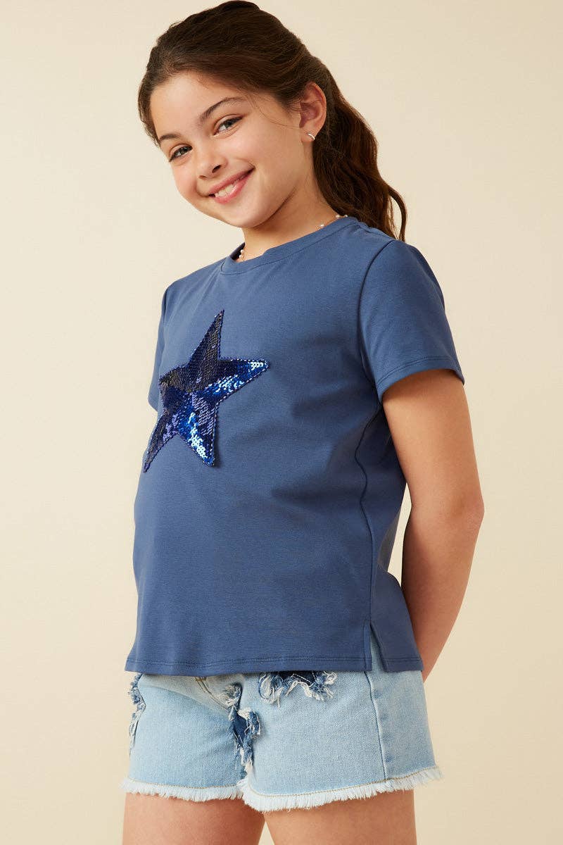 Girls Sequin Star Patch Knit T Shirt