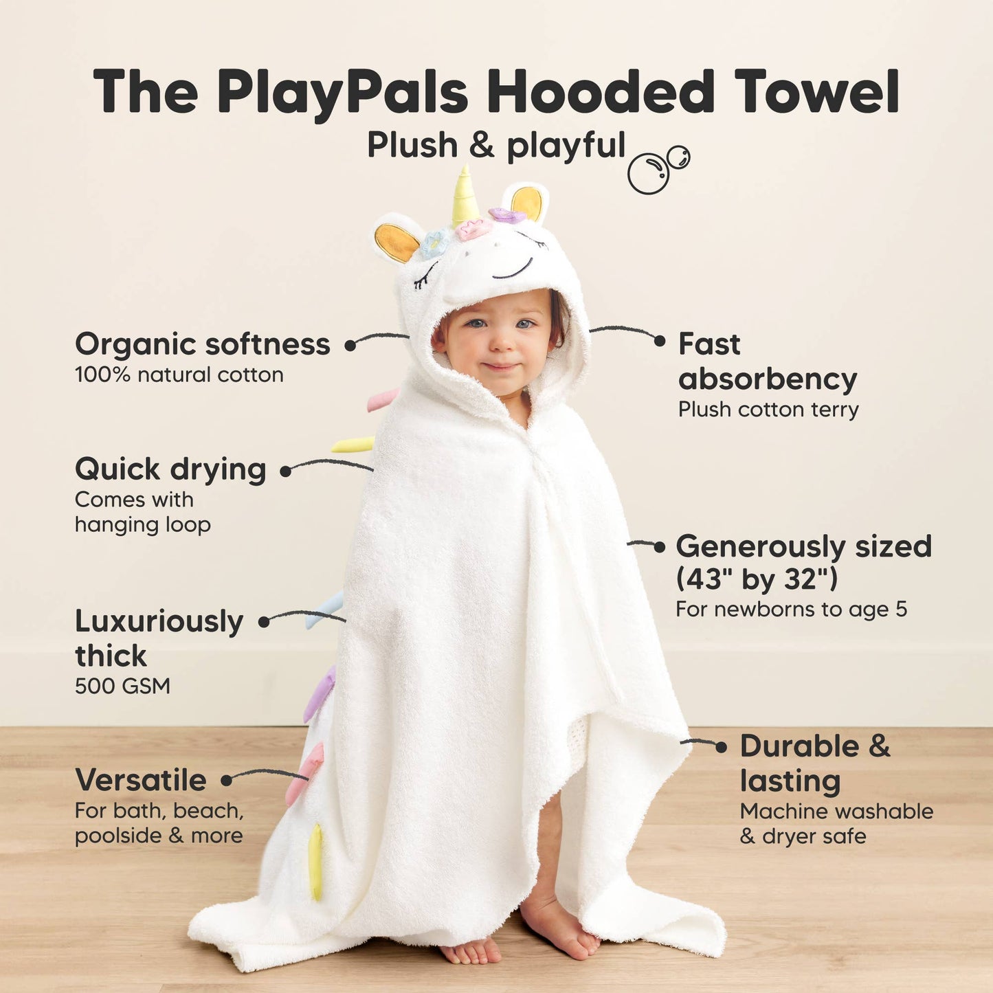 Playpals Hooded Baby Bath Towels for Newborn: Uria