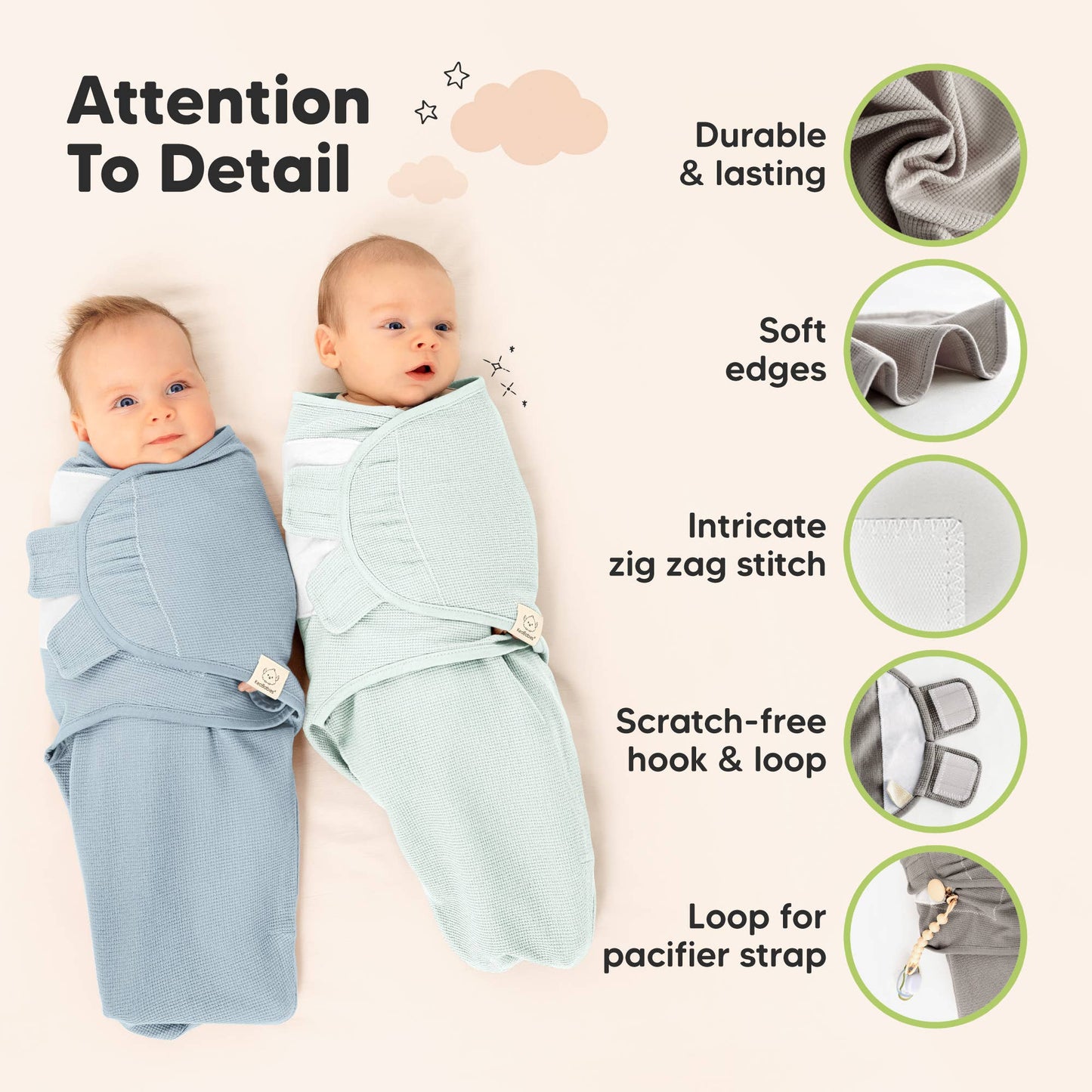 3pk Soothe Wren Swaddle Sleep Sacks for Newborns: Glacier / OS 0-3M