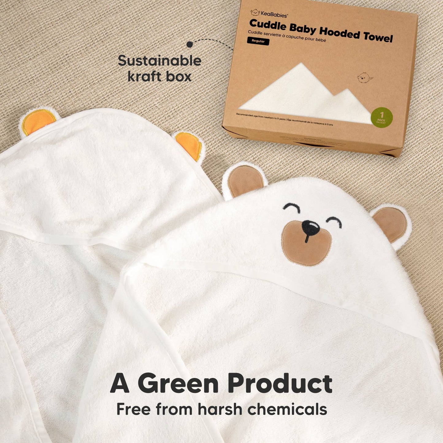 KeaBabies Cuddle Baby Hooded Towel: Grizzly / Regular