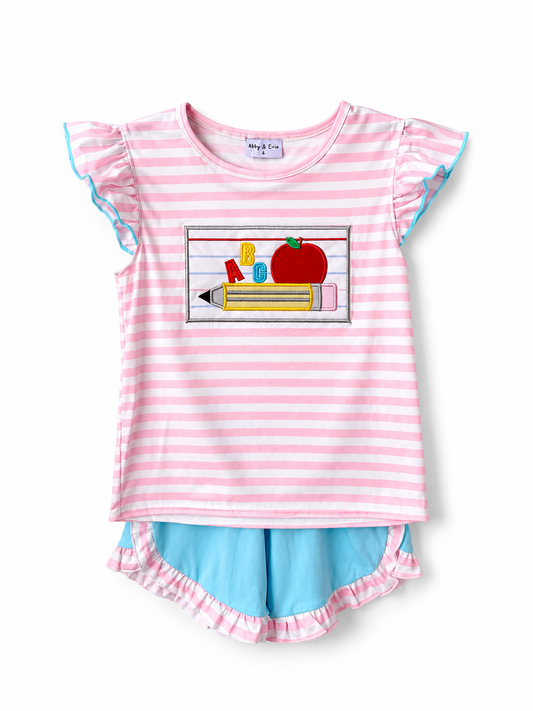 Pink School Apple Knit Set