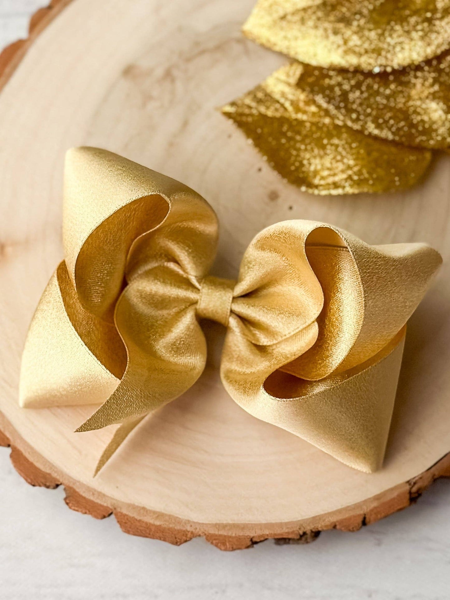 Holiday Satin Hair Bows: Gold