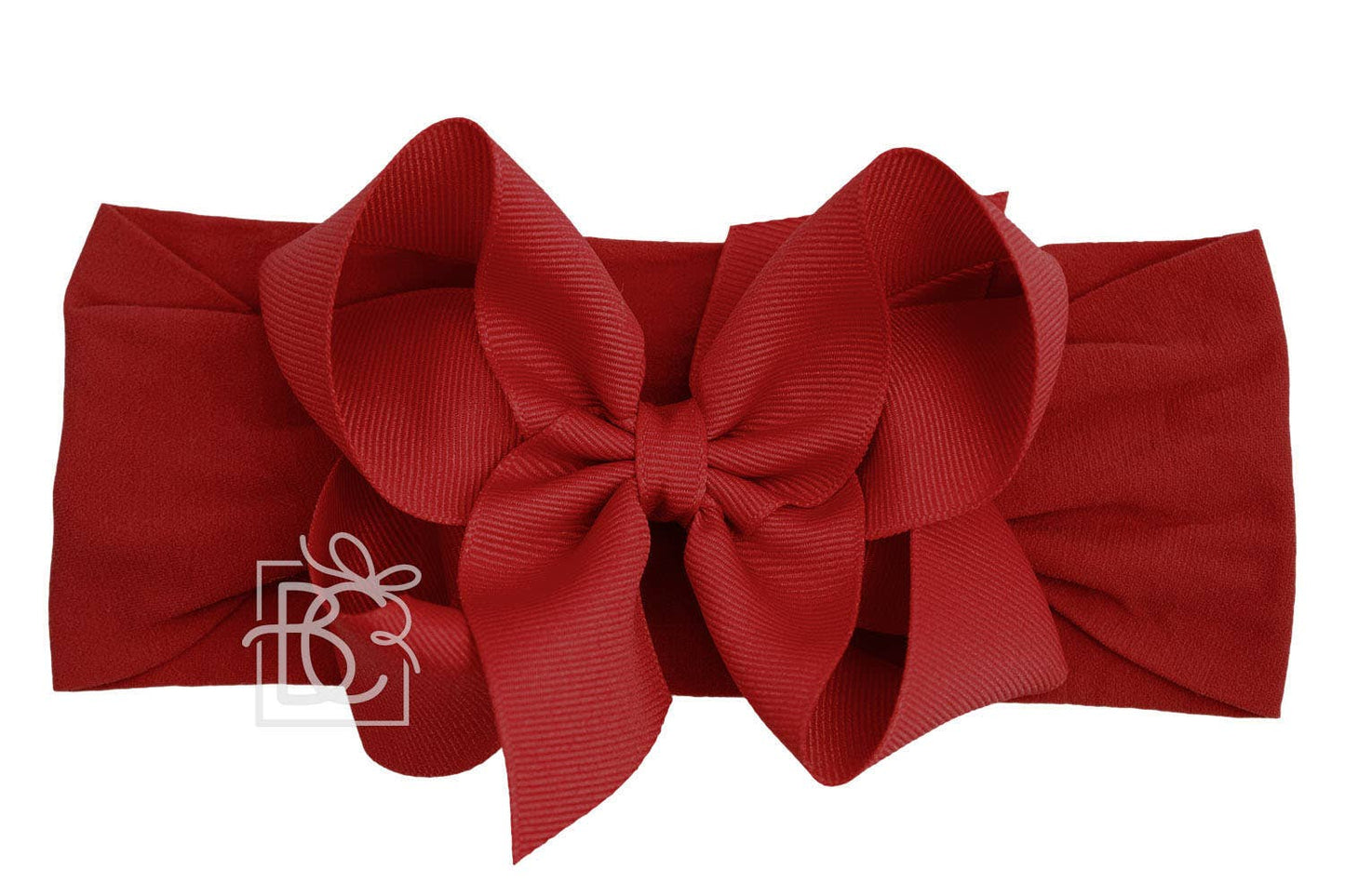 WIDE PANTYHOSE HEADBAND W/CLASSIC GROSGRAIN BOW: CRANBERRY / 3+ Months / 4.5" Large