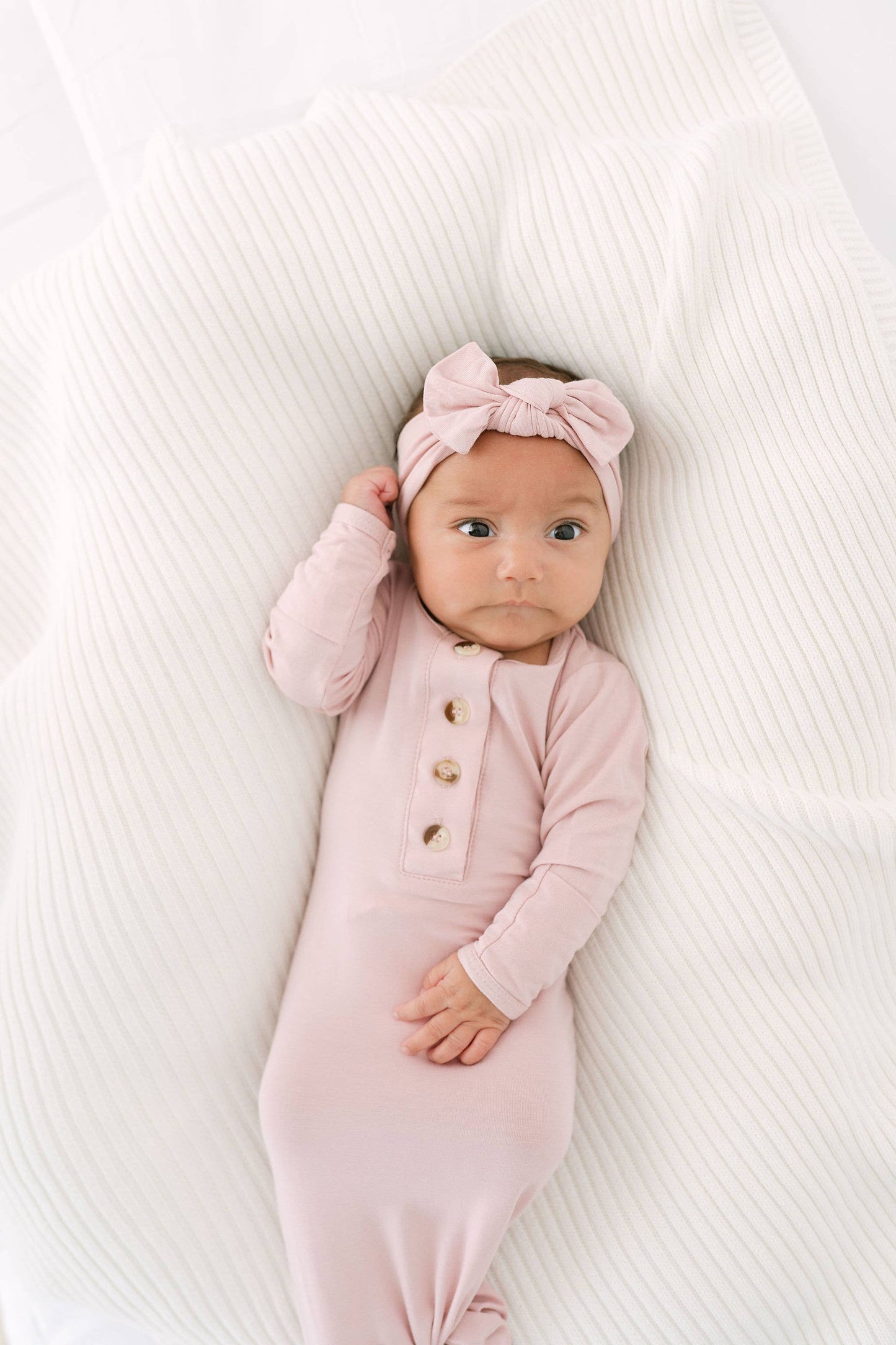 Baby Gown, Bow, Hat Set - Baby Clothes Girl: Dusty Rose