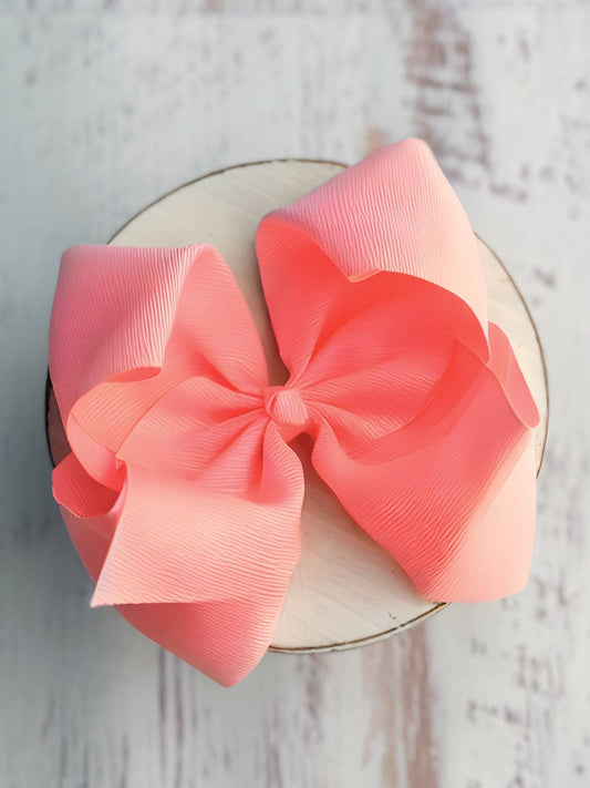 Texas Size Grosgrain Hair Bow - Alligator Clip - 6.5" - 36 colors: Coral