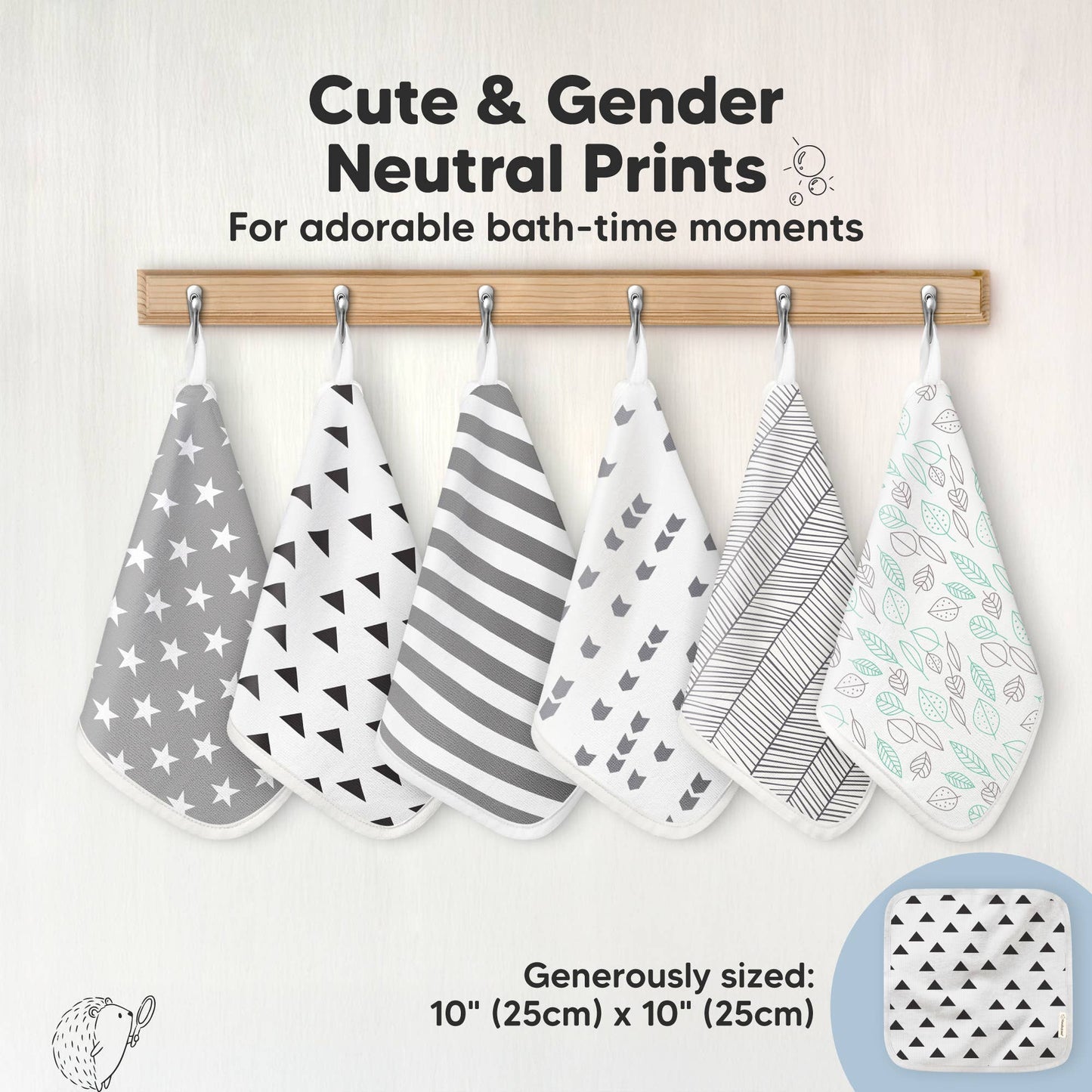 6-Pack Organic Cami Baby Washcloths for Face & Bath Towels: Grayscape