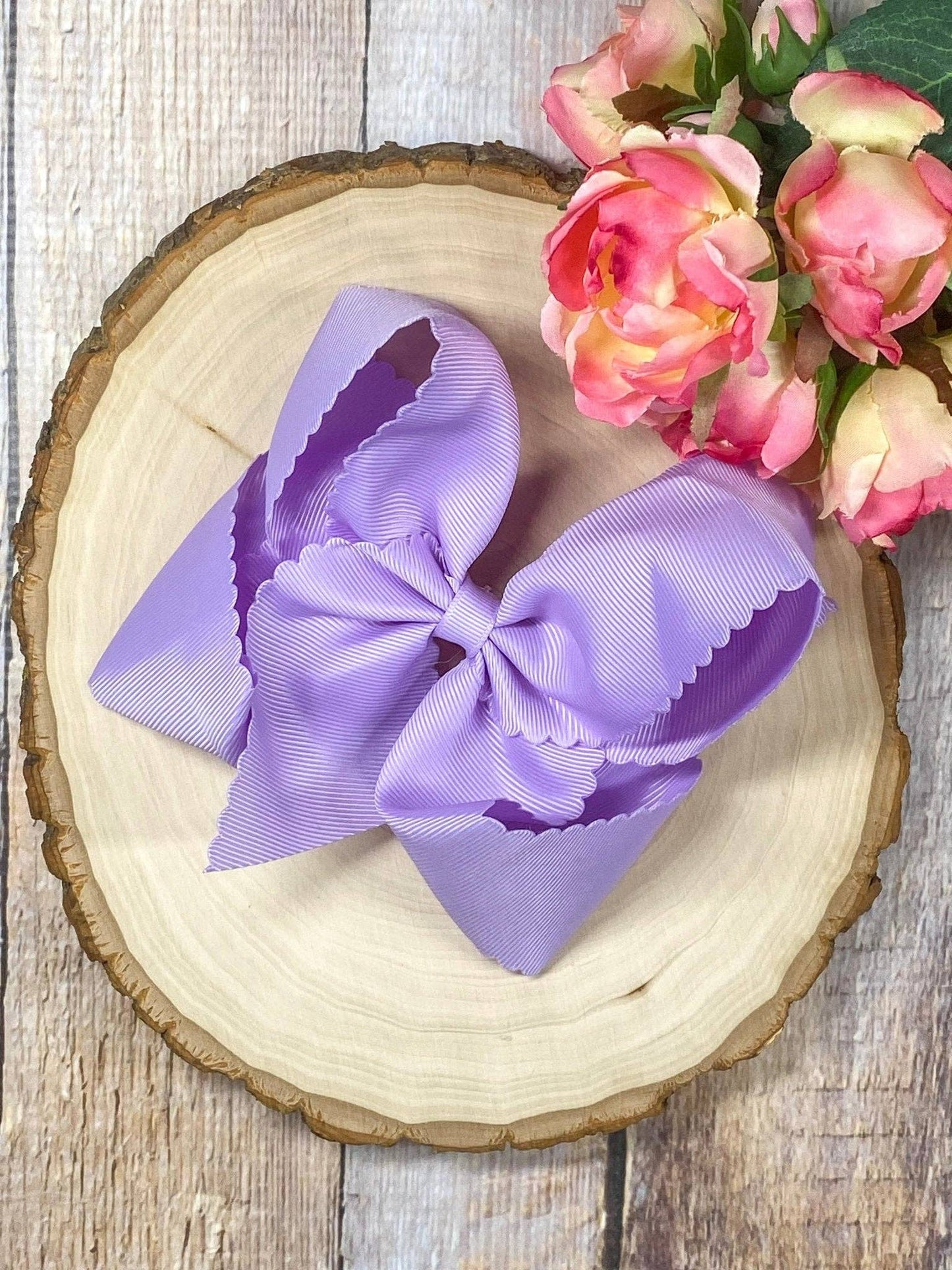 5.5" Oversize Scalloped Hair Bow | Clip or Headband: Orange / Clip