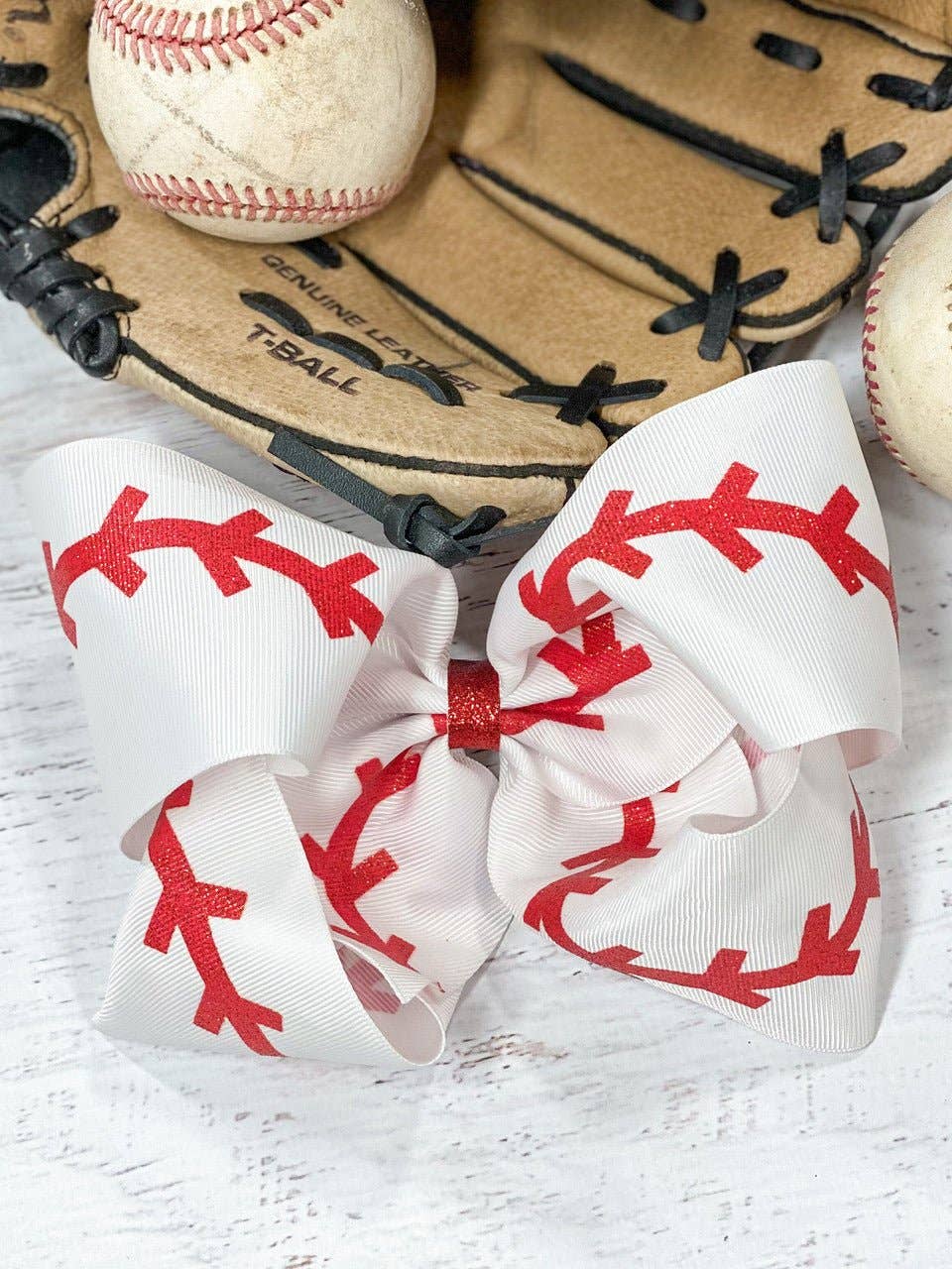 Baseball Hair Bow - Large Alligator Clip - 7"