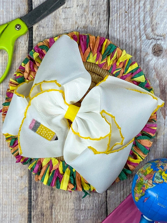 Pencil Embroidered Moonstitch Hair Bow | Clip or Headband: Clip