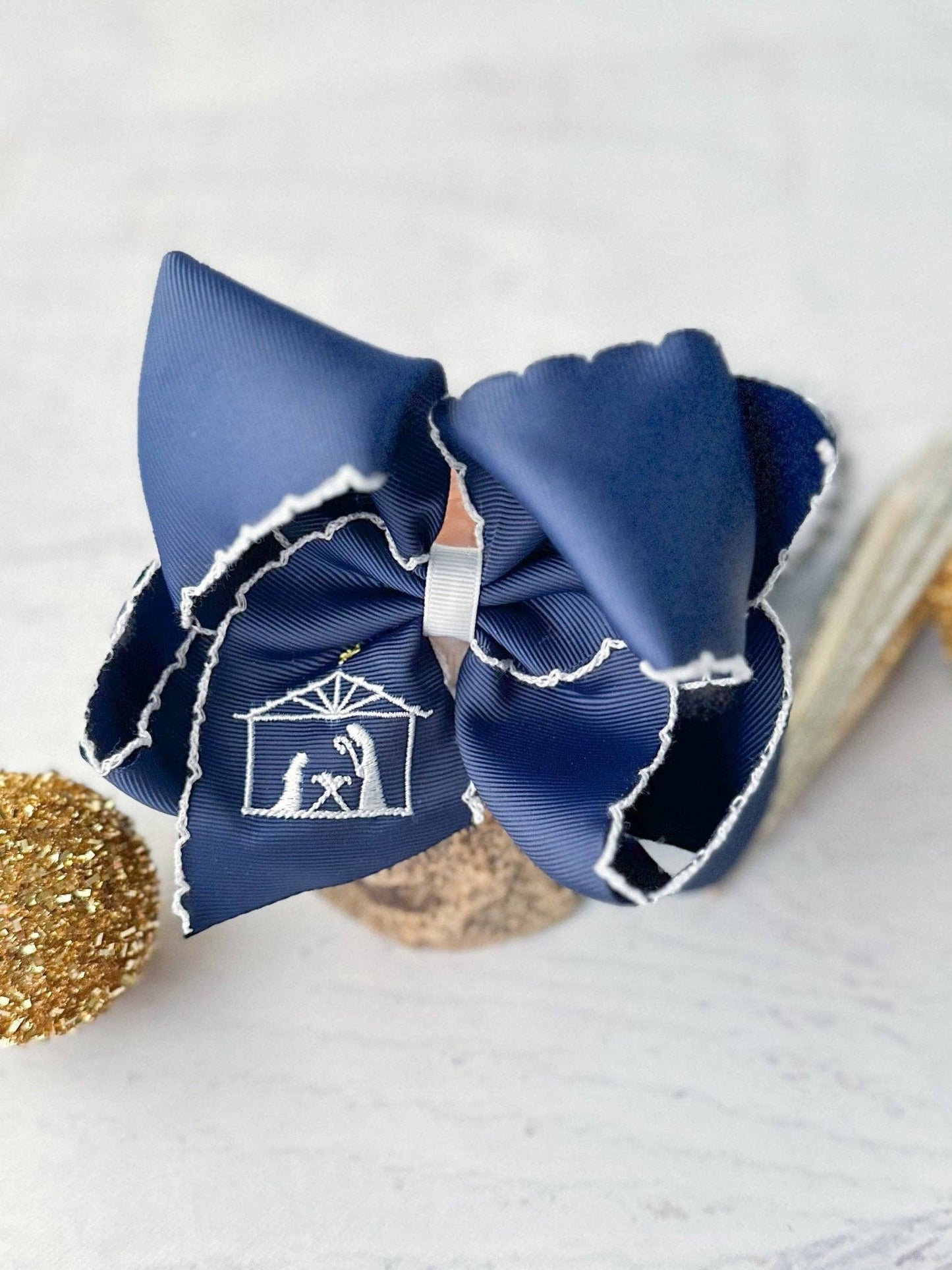 Nativity Scene Embroidered Hair Bow | Clip or Headband: Headband