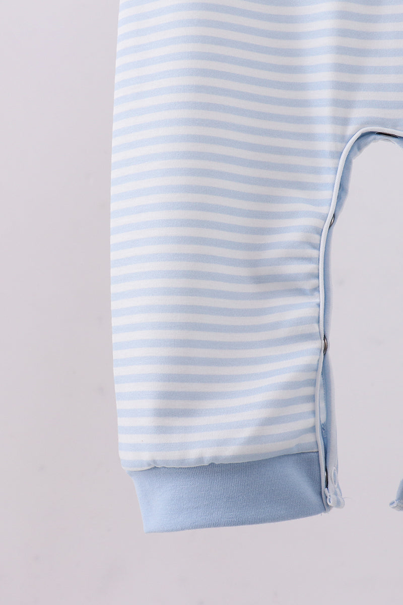 Blue Heart Smocked Stripe Romper