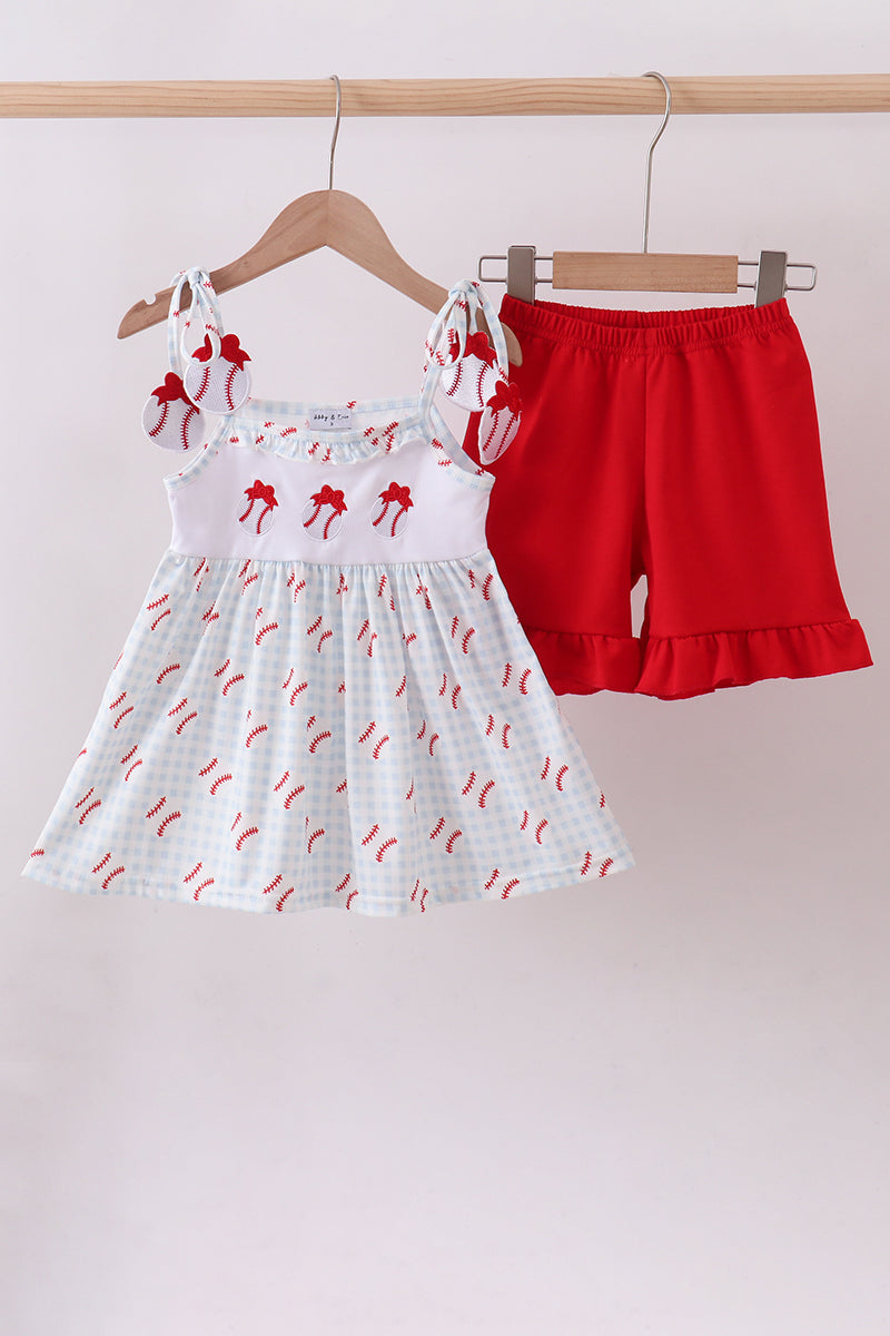 Baseball Ruffle Gingham Shorts Set