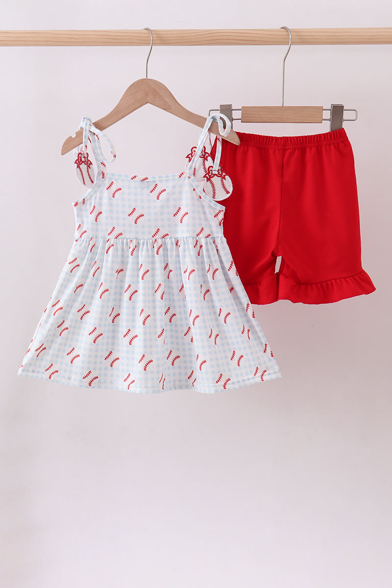 Baseball Ruffle Gingham Shorts Set