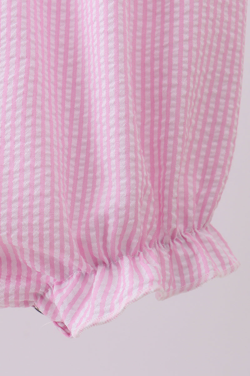 Pink Seersucker Animal Smocked Ruffle Bubble