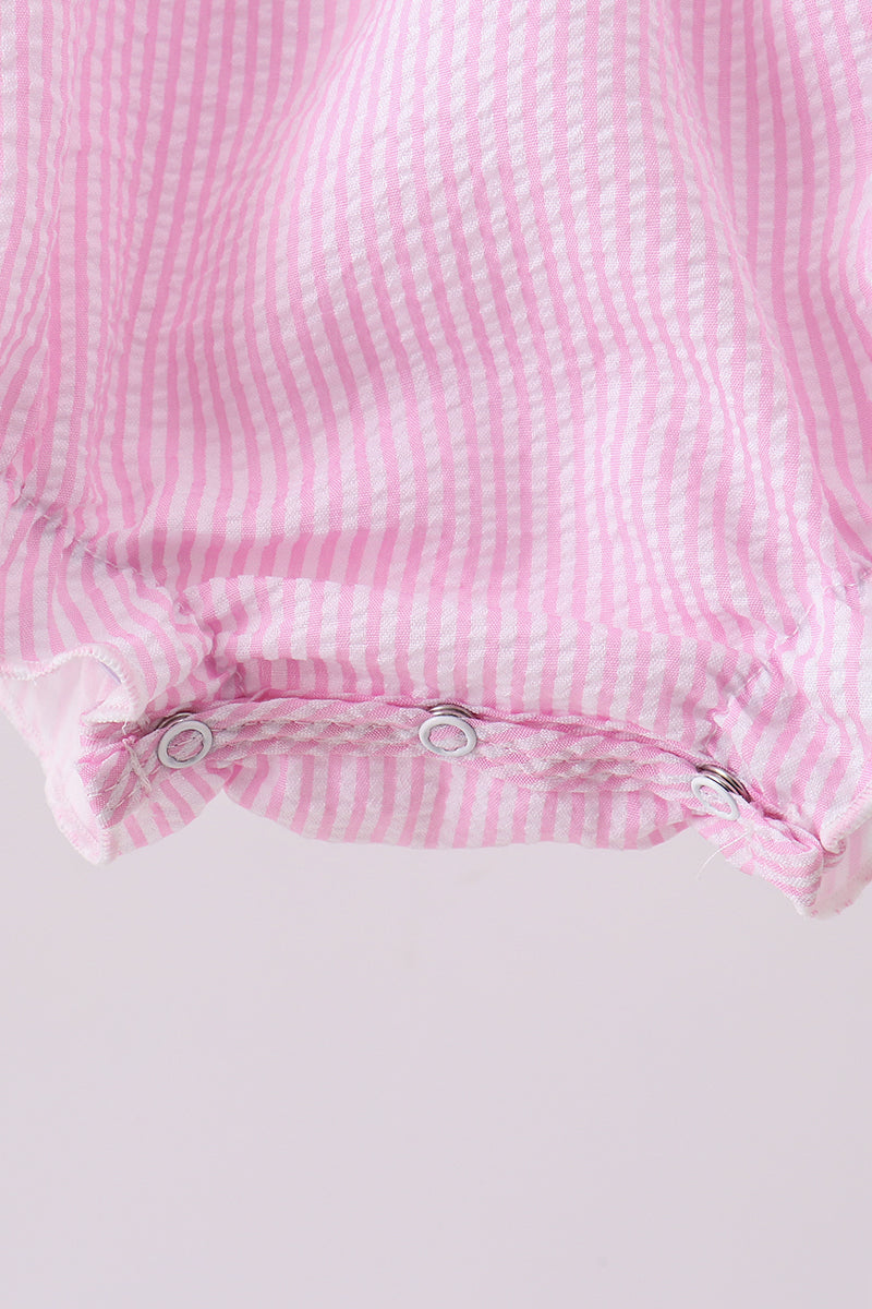 Pink Seersucker Animal Smocked Ruffle Bubble