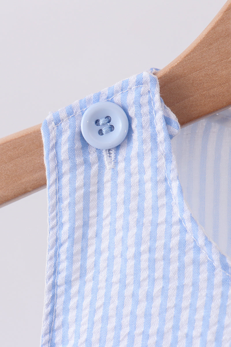 Blue Seersucker Animal Smocked Bubble