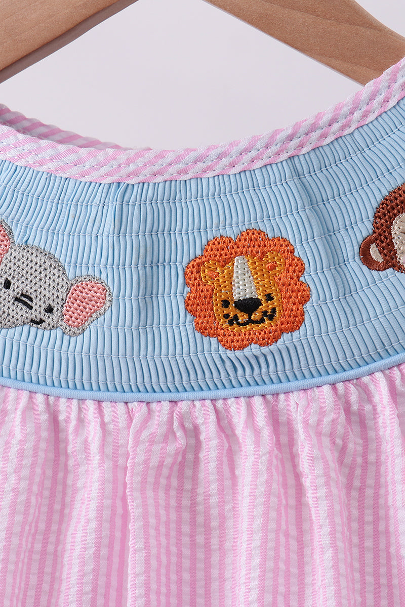 Pink Seerucker Animal Smocked Ruffle Short Set