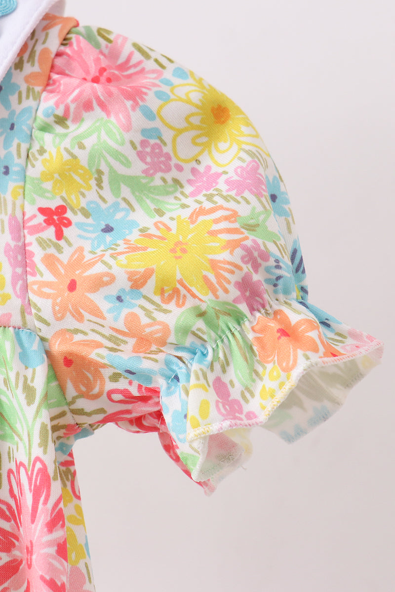 Pink Floral Print Puff Sleeve Bubble