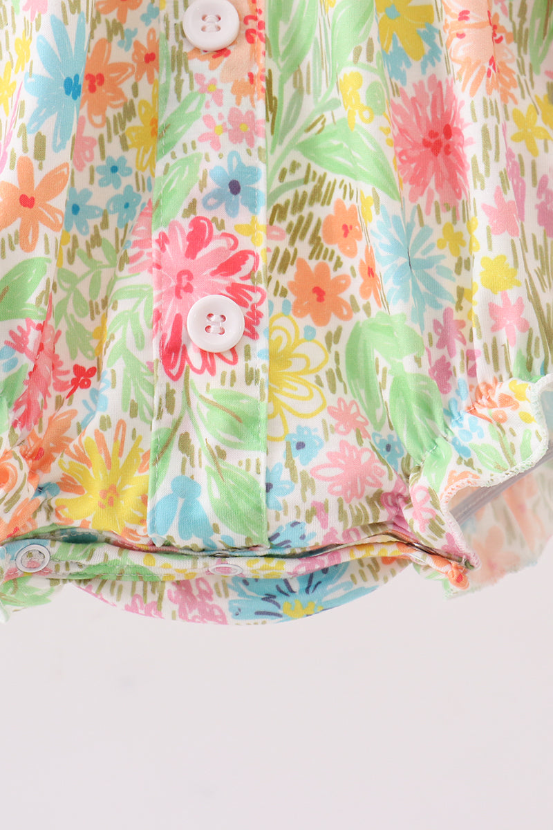 Pink Floral Print Puff Sleeve Bubble