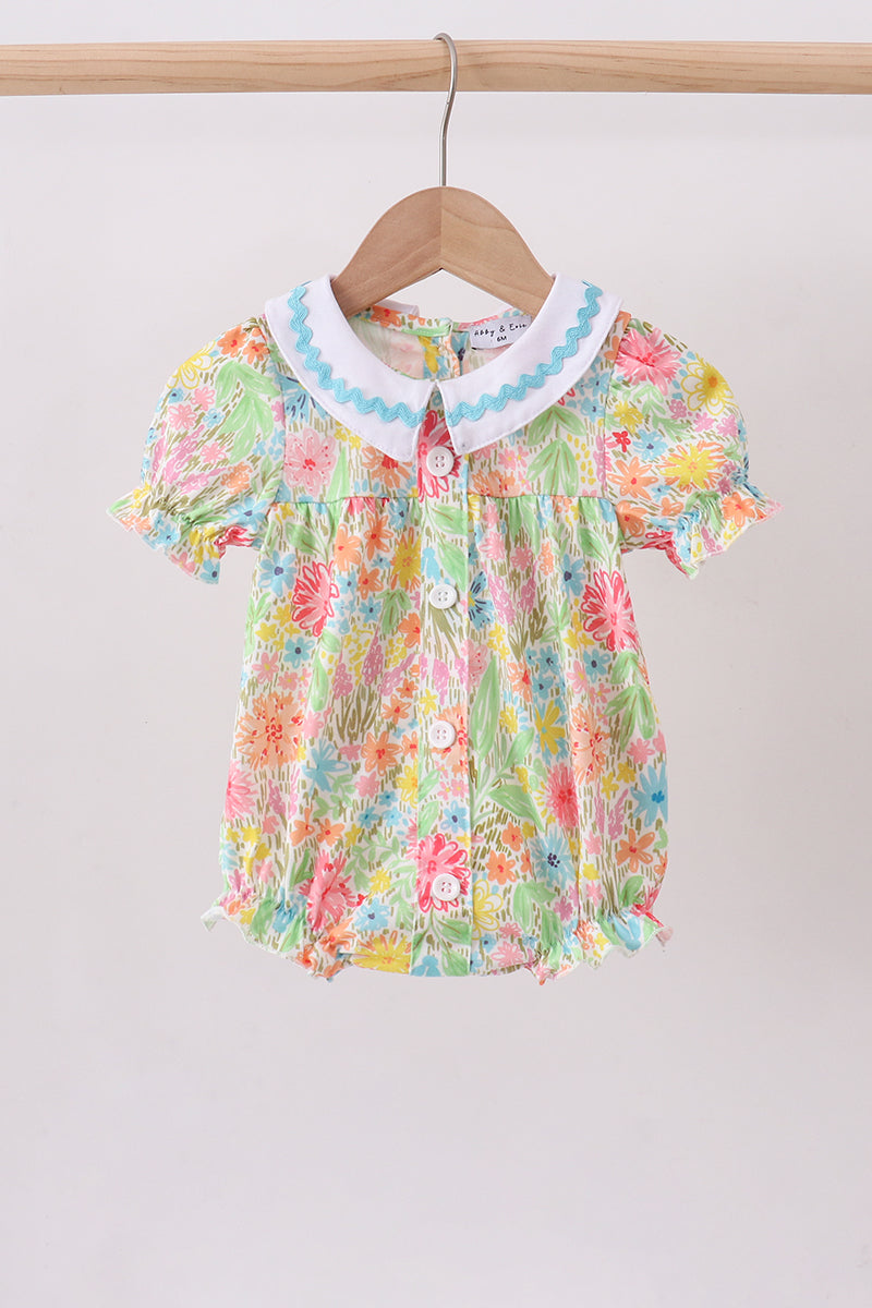 Pink Floral Print Puff Sleeve Bubble