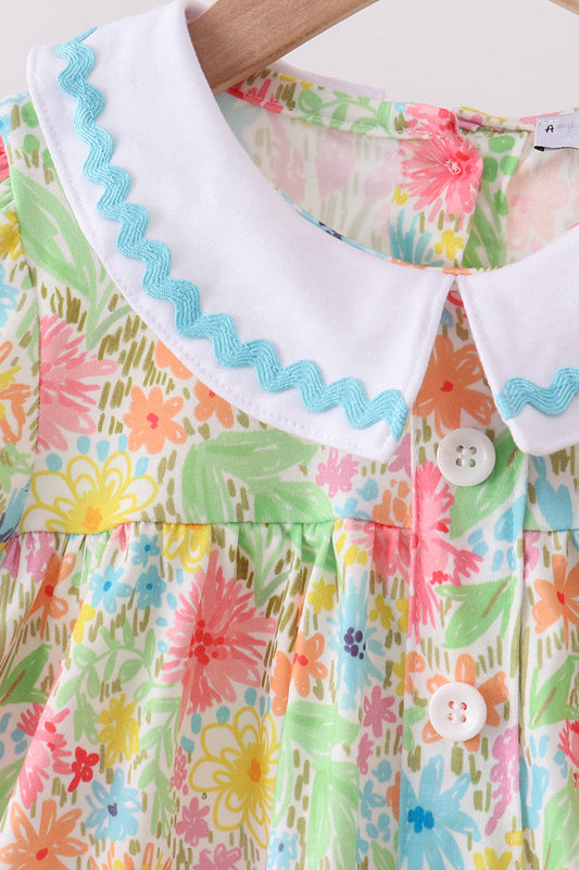 Pink Floral Print Puff Sleeve Ruffle Short Sets