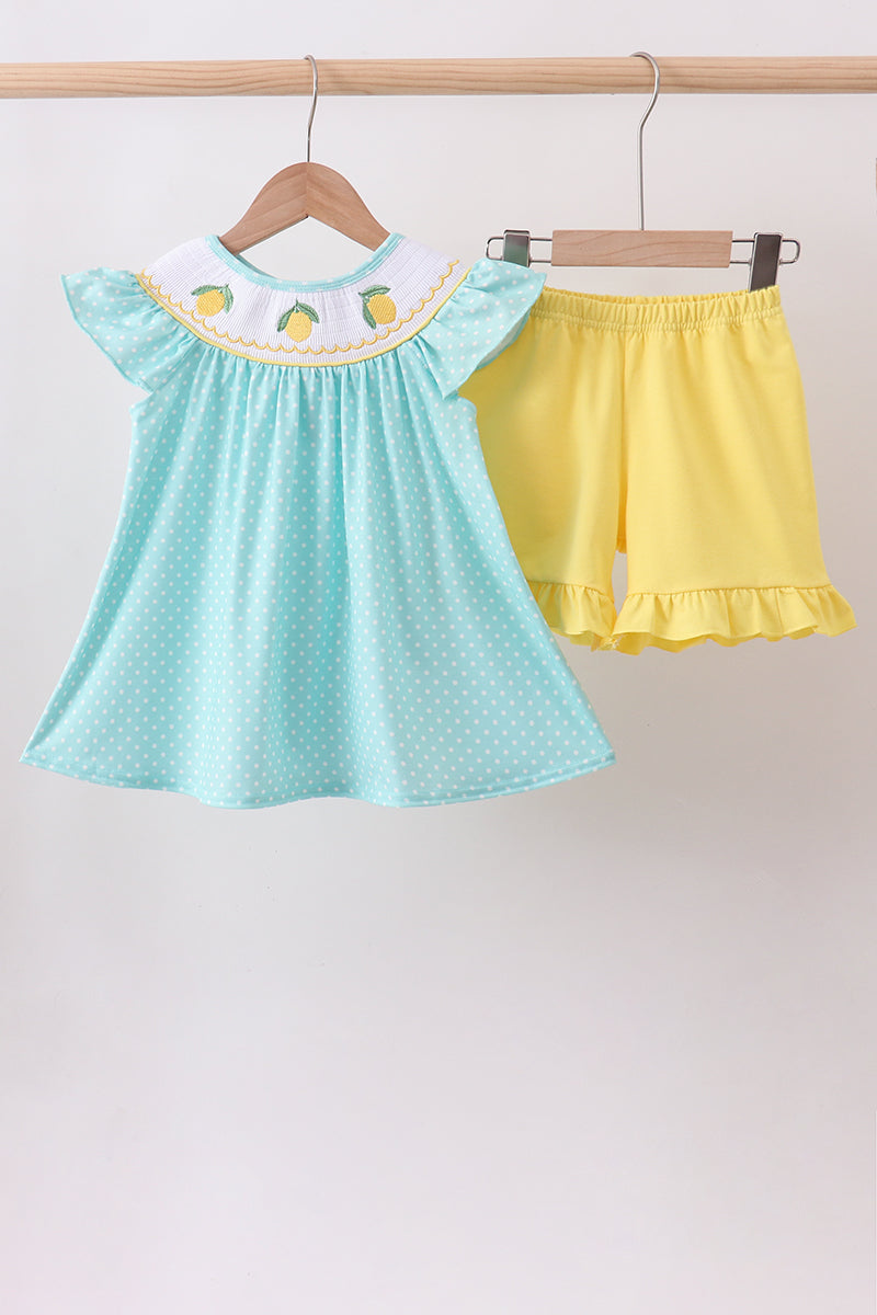 Summer Lemon Smocked Ruffle Short Set