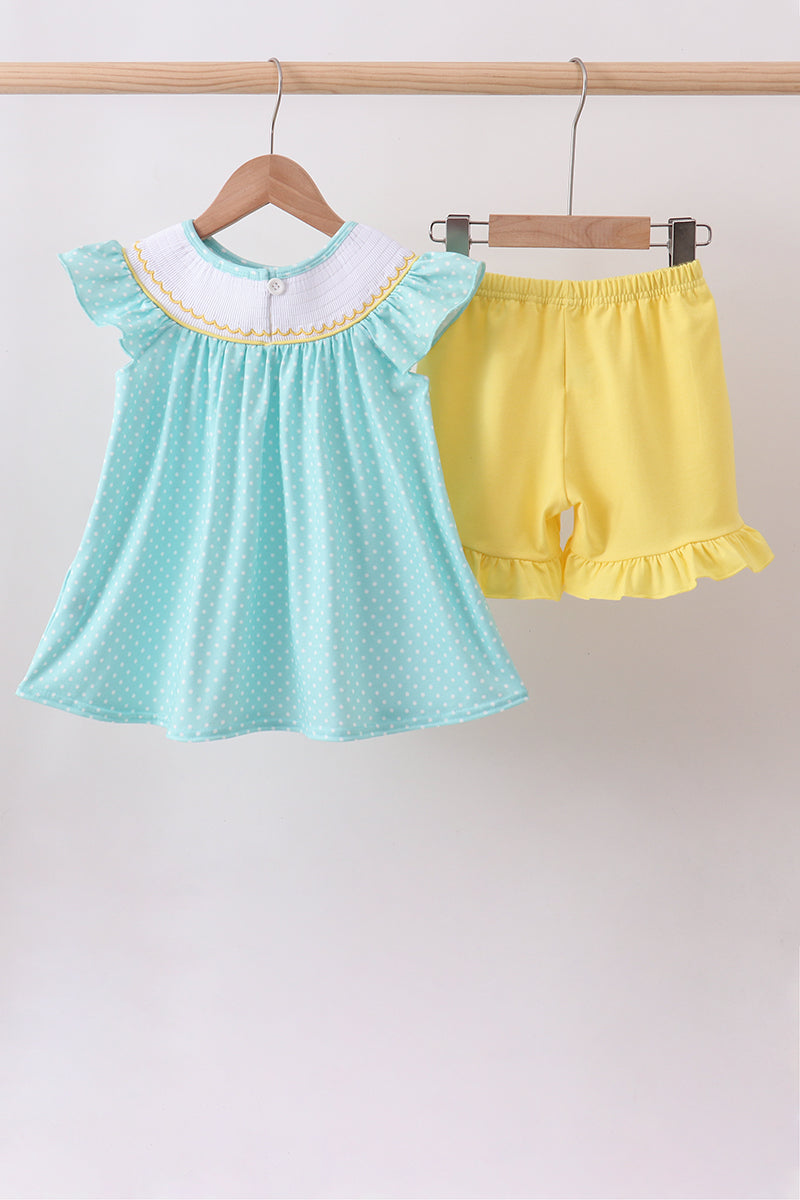 Summer Lemon Smocked Ruffle Short Set