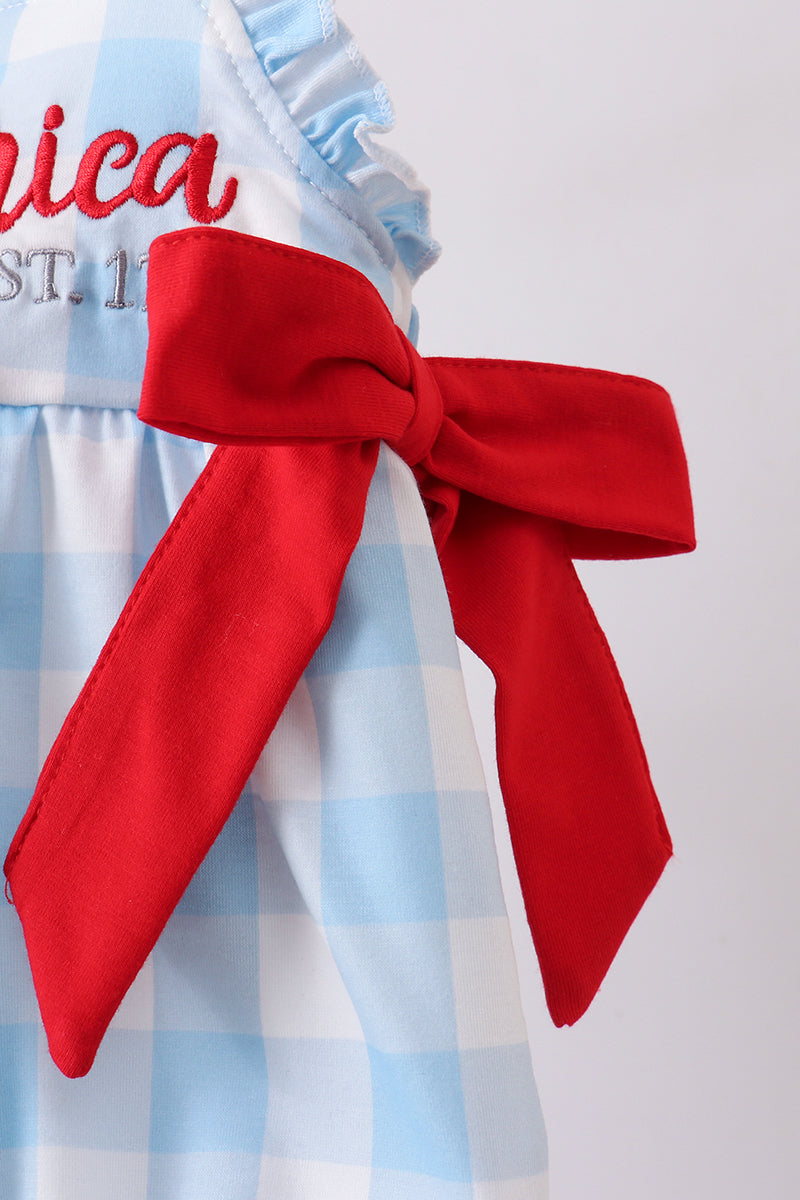 Blue America Embroidery Gingham Bubble