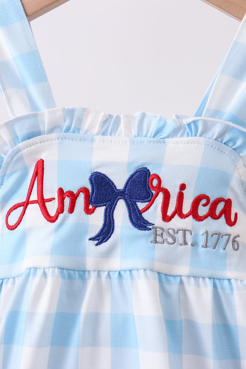 Blue America Embroidery Gingham Bubble