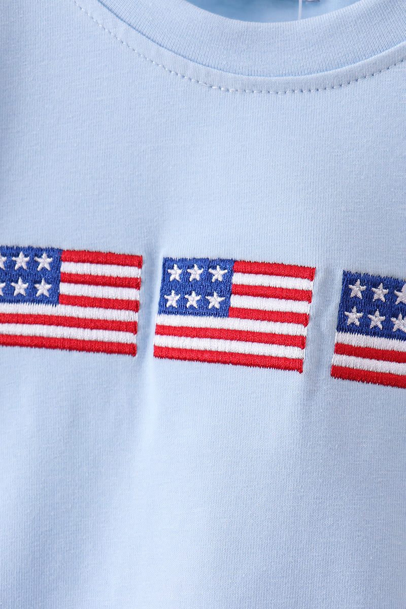Blue Flag Smocked Bubble