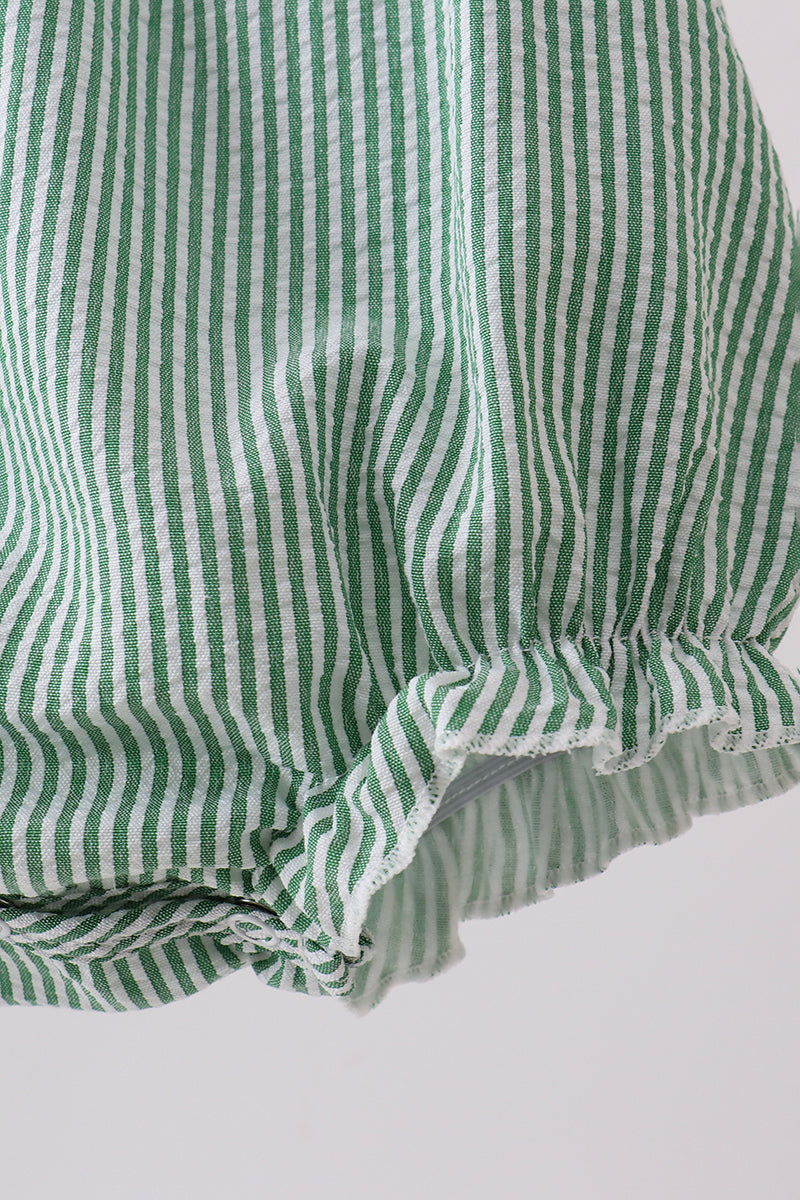 Green Watermelon Stripe Smocked Seersucker Bubble