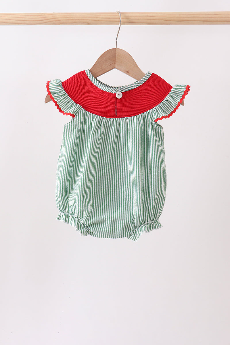 Green Watermelon Stripe Smocked Seersucker Bubble