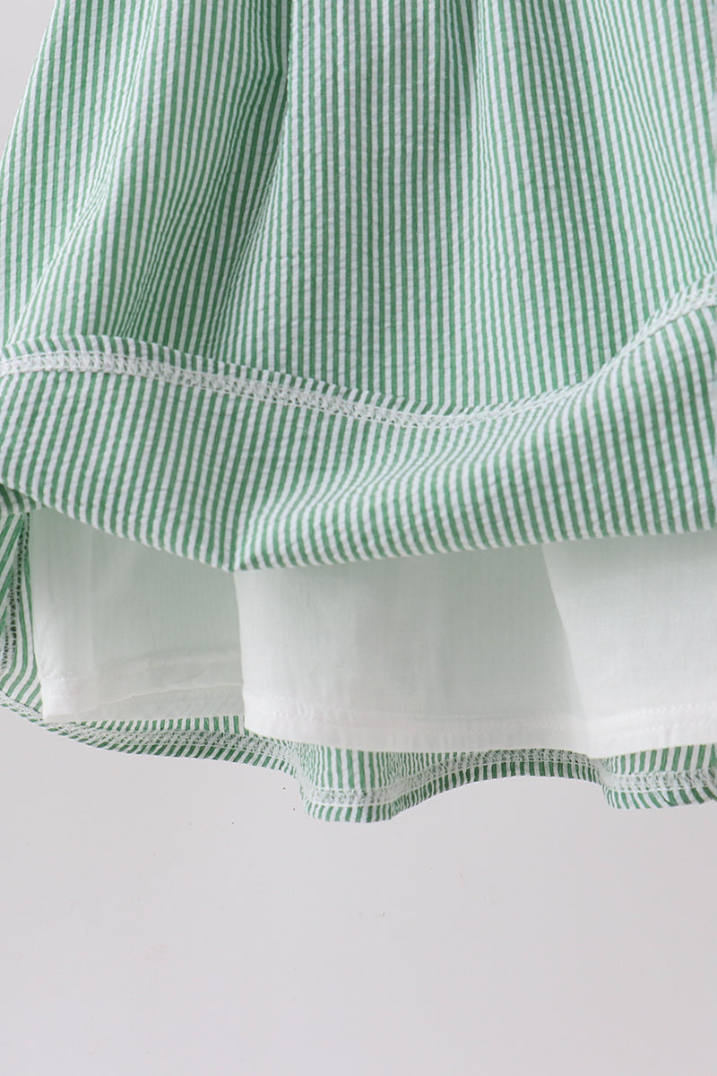 Green Watermelon Stripe Smocked Seersucker Dress