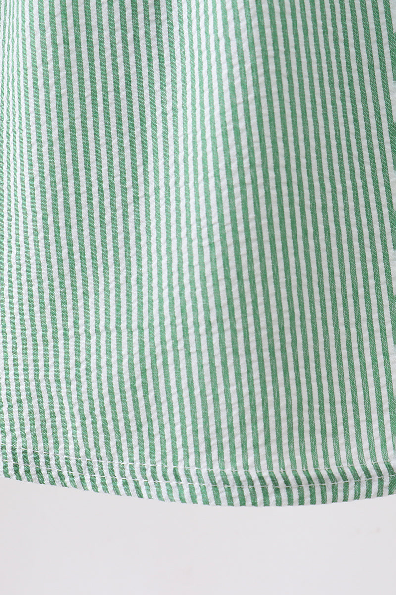 Green Watermelon Stripe Smocked Seersucker Dress