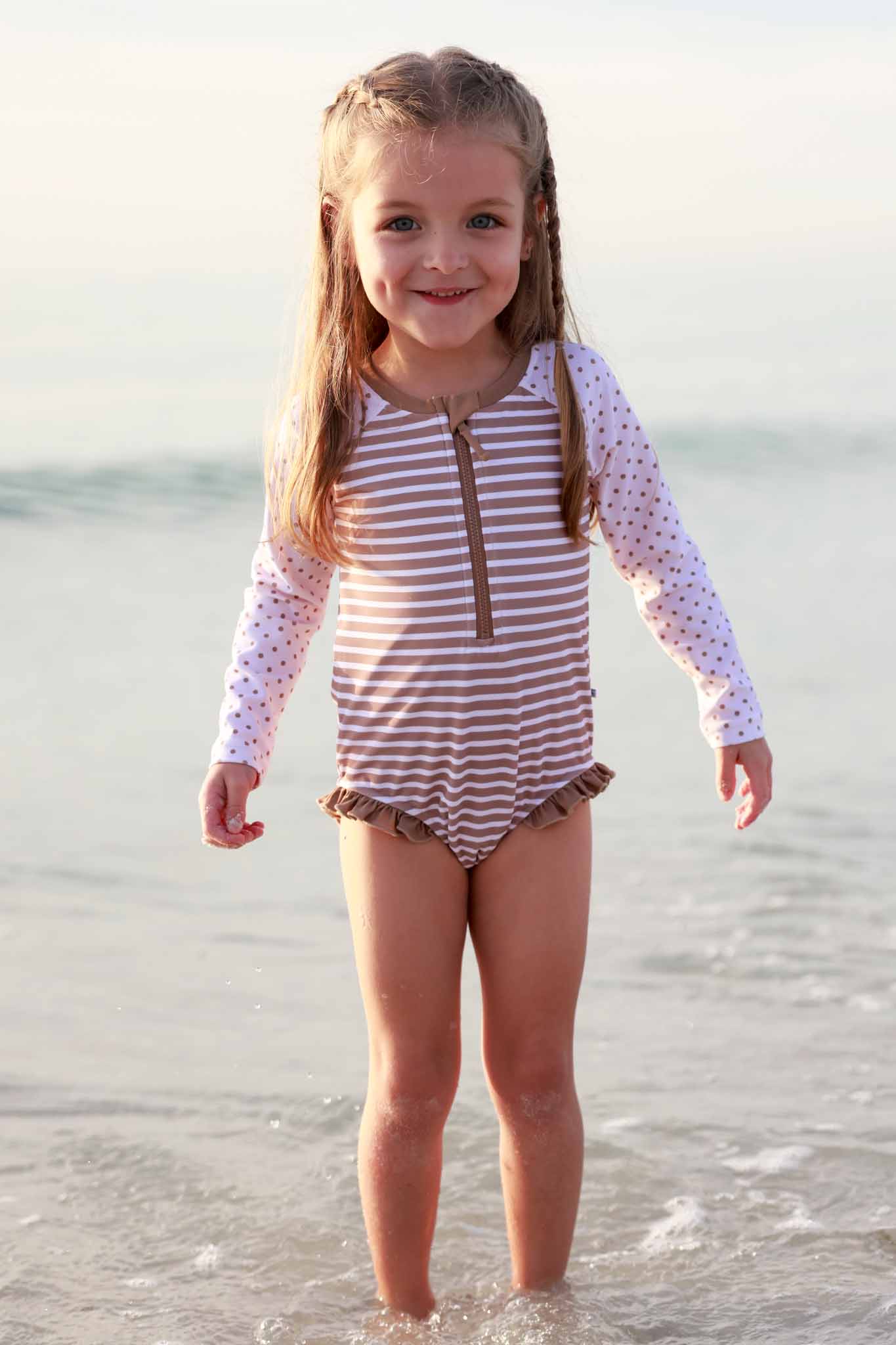Long Sleeve Rash Guard with Front Zipper | Sandy Stripes