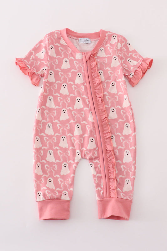 Halloween Ghost Print Ruffle Romper