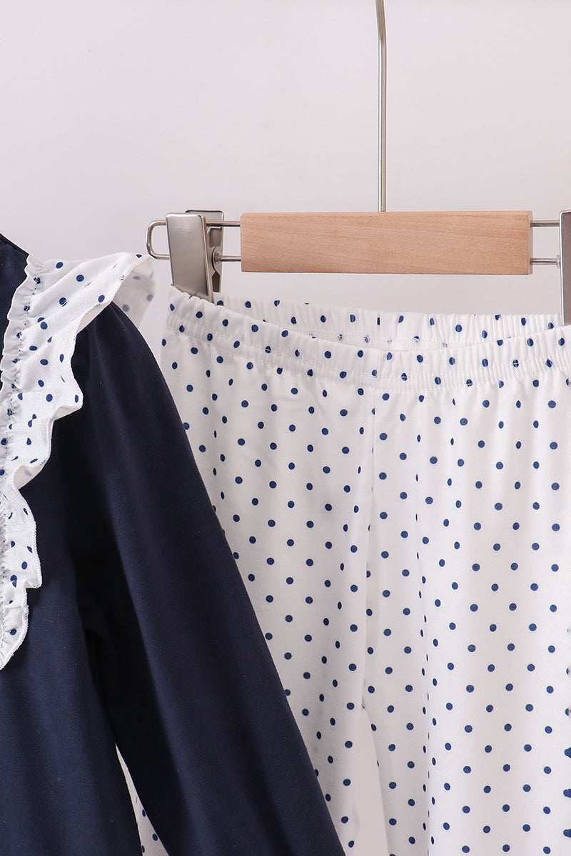 Navy Nativity Embroidery Ruffle Pant Set