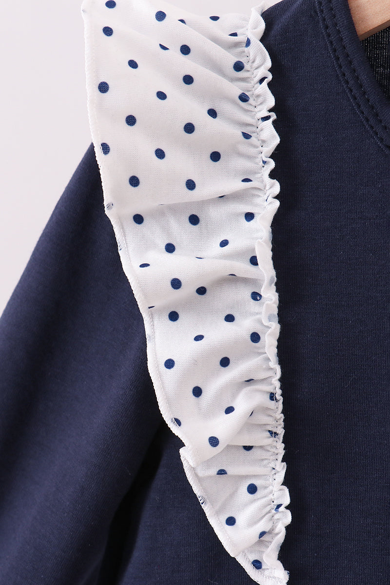 Navy Nativity Embroidery Ruffle Pant Set