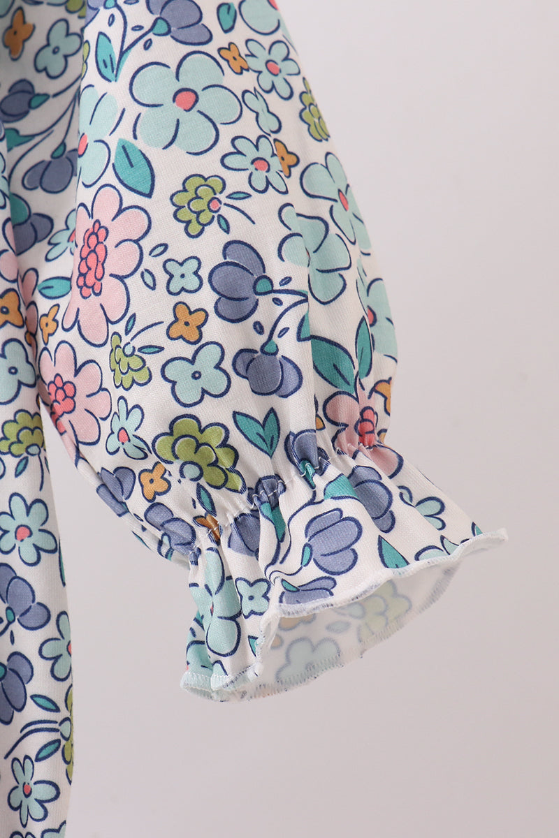Blue Floral Blessed Embroidery Bubble