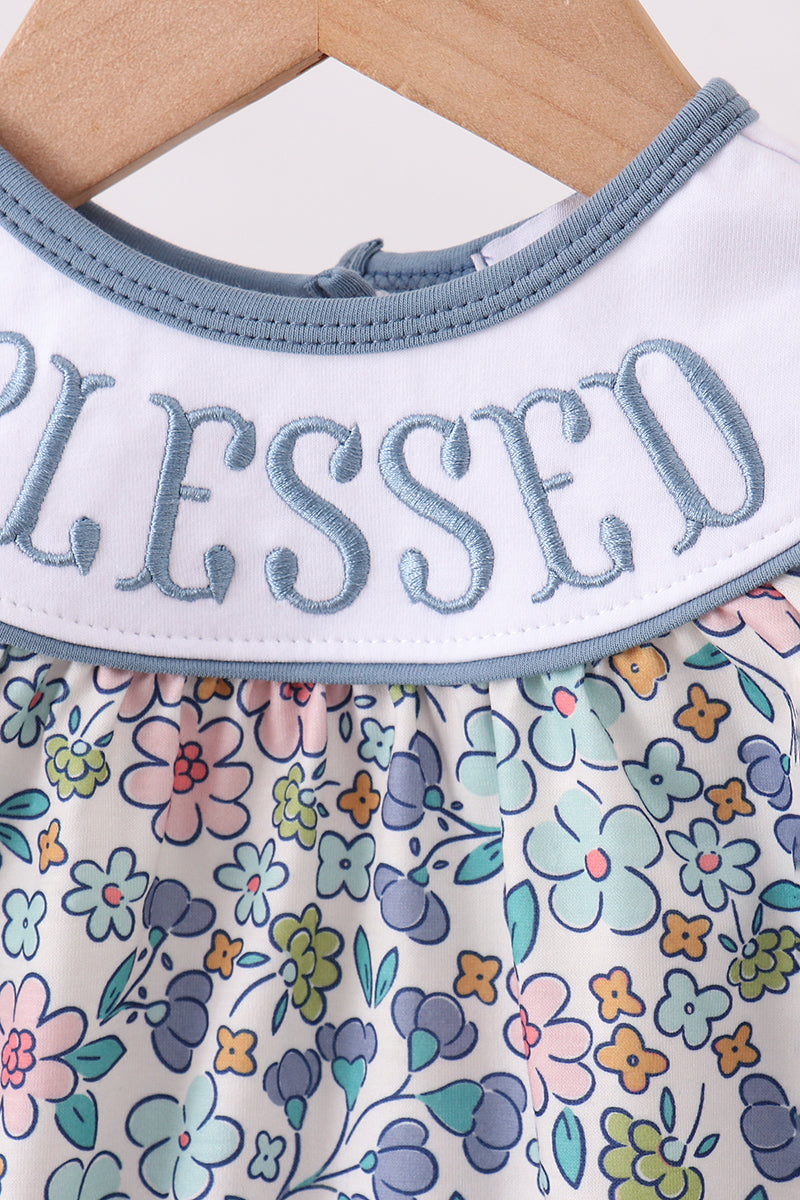 Blue Floral Blessed Embroidery Bubble