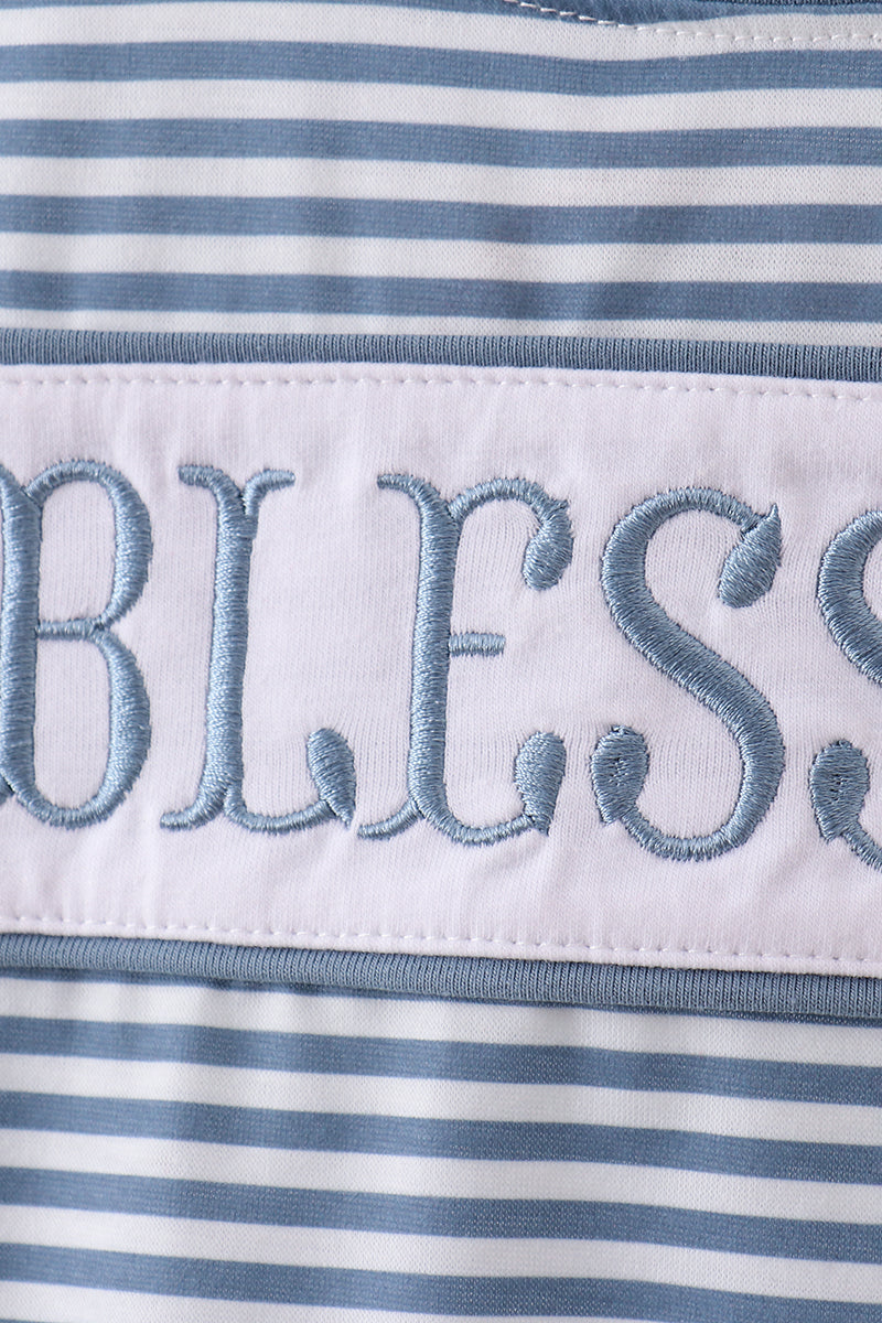 Blue Stripe Blessed Embroidery Top