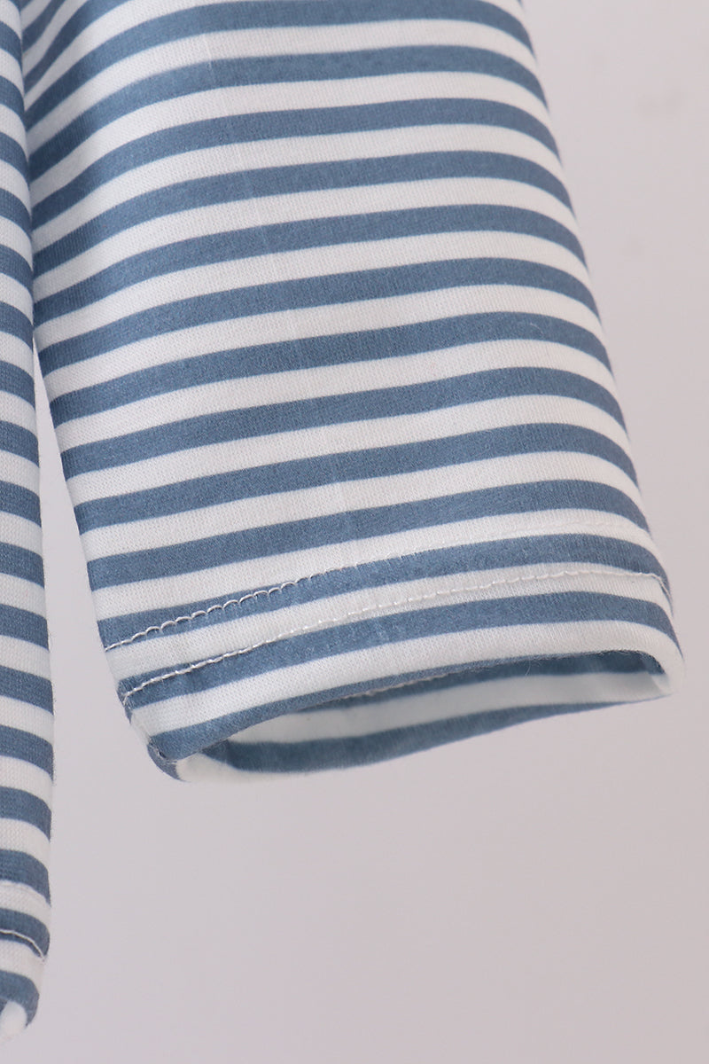 Blue Stripe Blessed Embroidery Top