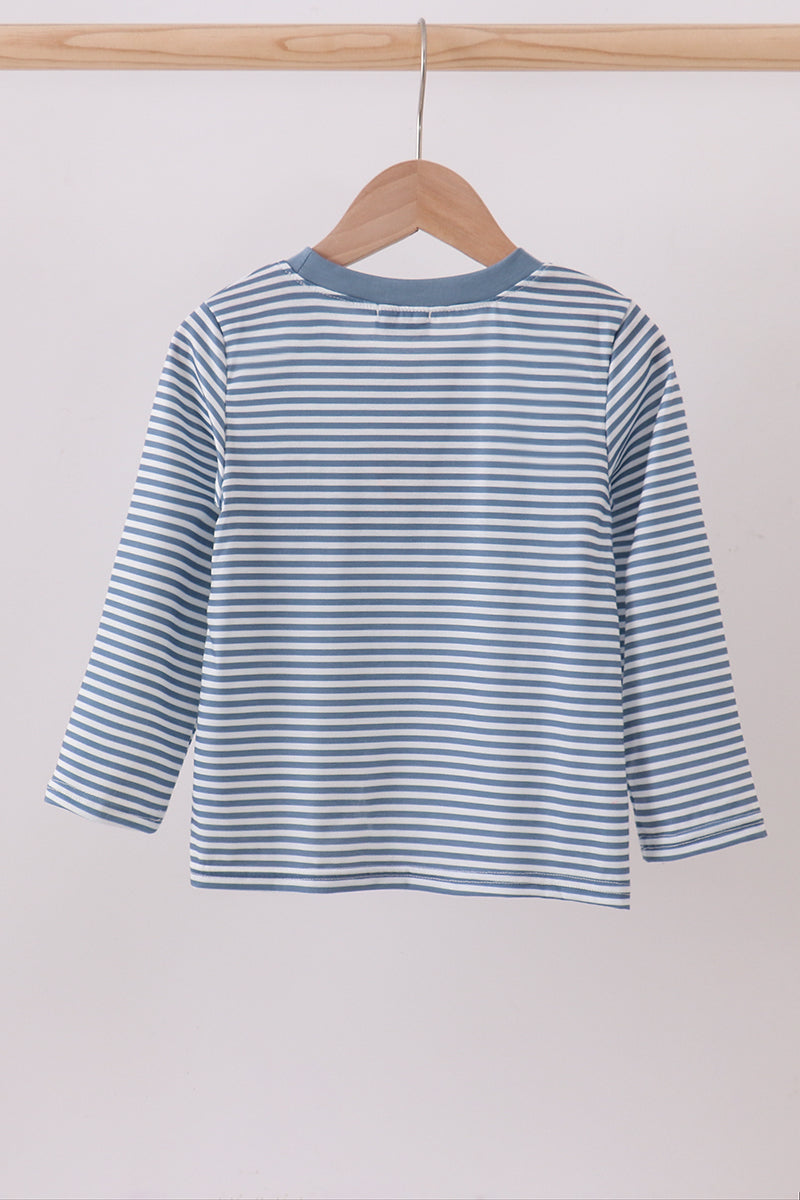 Blue Stripe Blessed Embroidery Top