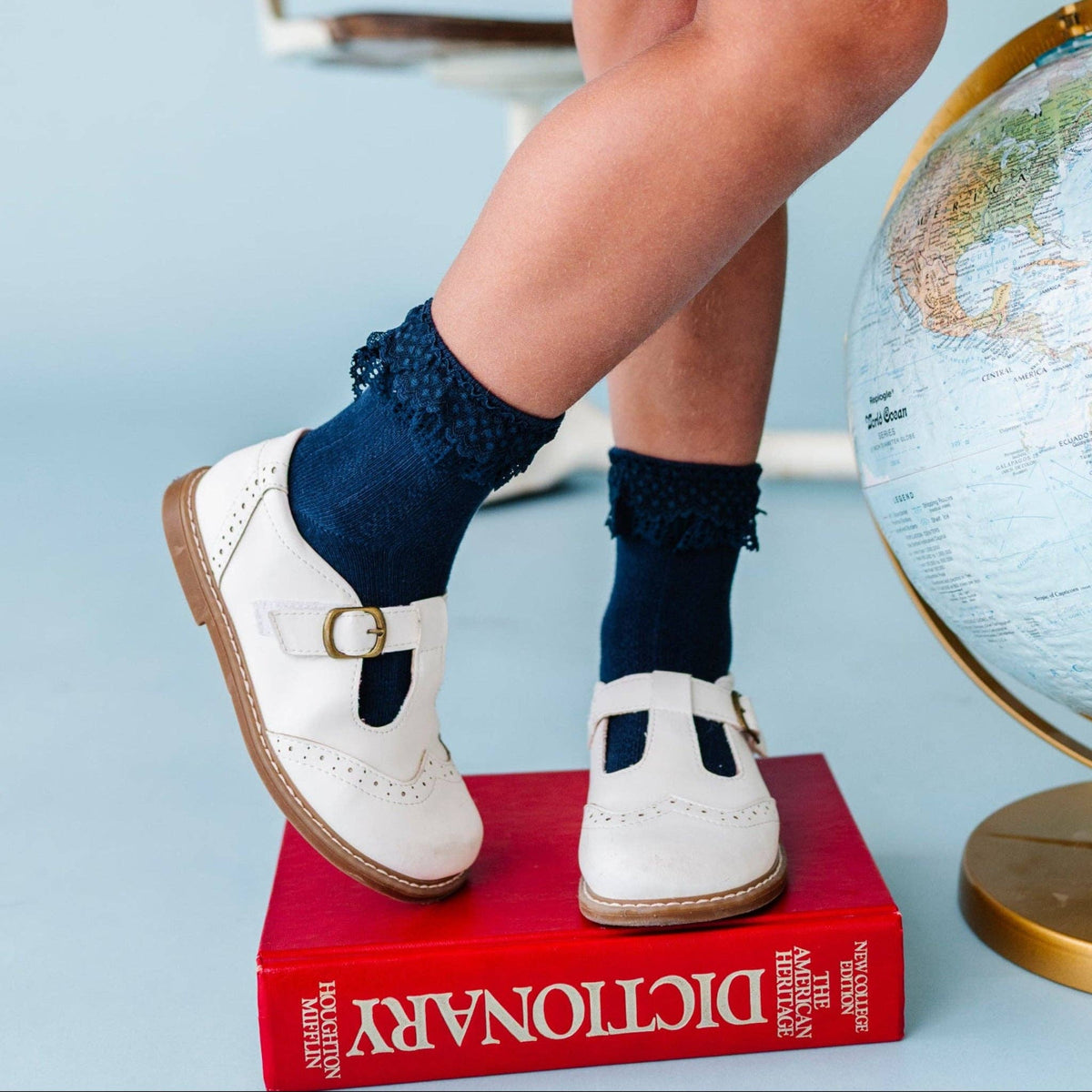 Lace Bobby Socks - Navy