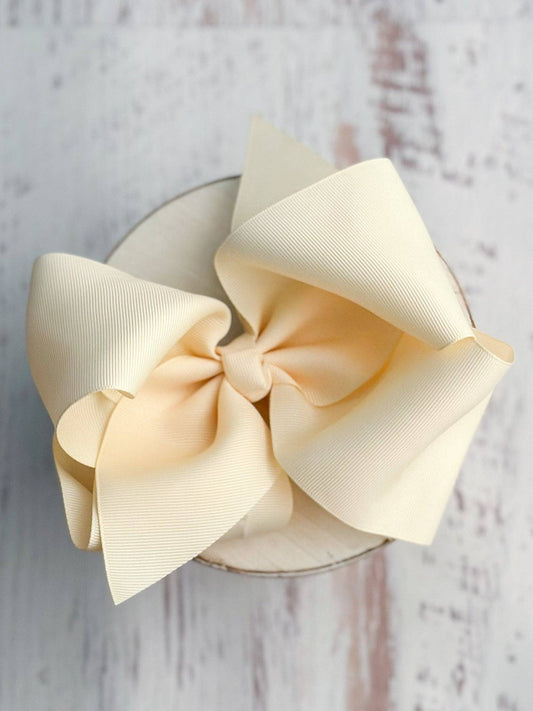 Texas Size Grosgrain Hair Bow - Alligator Clip - 6.5" - 36 colors: Ivory